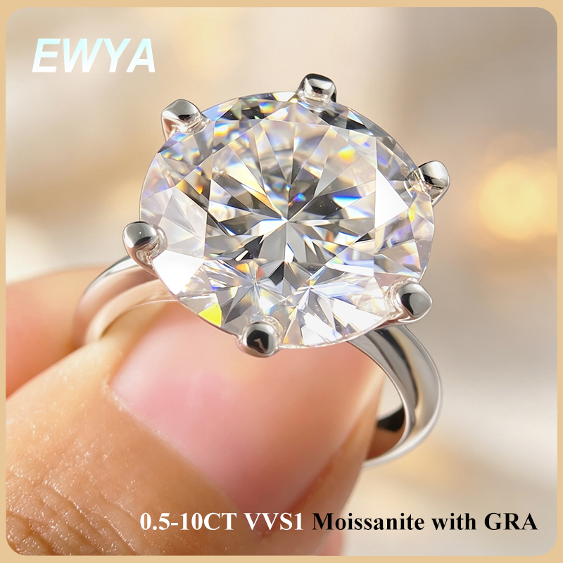 Moissanite Ring - EWYA GRA Certificato 0.5-10CT D Colore